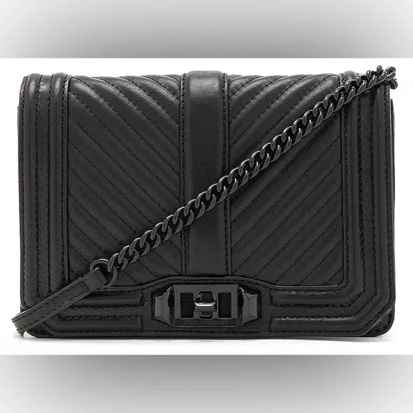REBECCA MINKOFF Small Love Crossbody Chevron Quilted Leather Crossbody (Black) - Picture 2 of 13